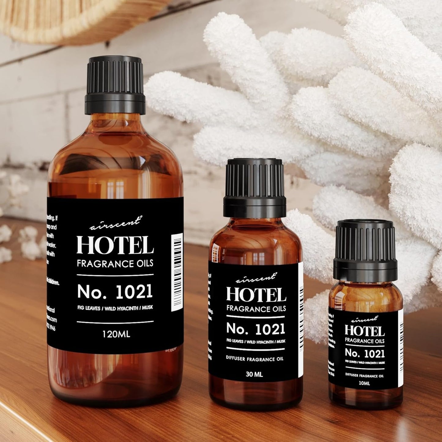 AirScent Hotel Diffuser Oil No. 1021 - Fig Leaves Hyacinth Sandalwood - Hotel Scent Dupe - Premium Fragrance Oil for Ultrasonic and Waterless Diffusers and Crafting - 10 mL, 0.34 fl oz Glass Bottle