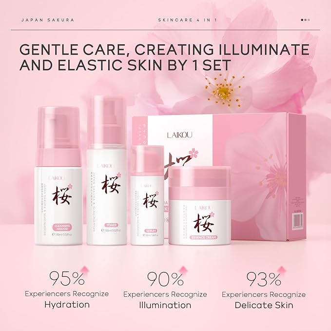 Skin Care, Skin Care Set, Skin Care Kit with Cleansing Mousse, Toner, Serum, Essence Cream Women Beauty Gift Sets 4pcs for Women Teen Girls Mom Daughter Mother's Day Birthday Christmas
