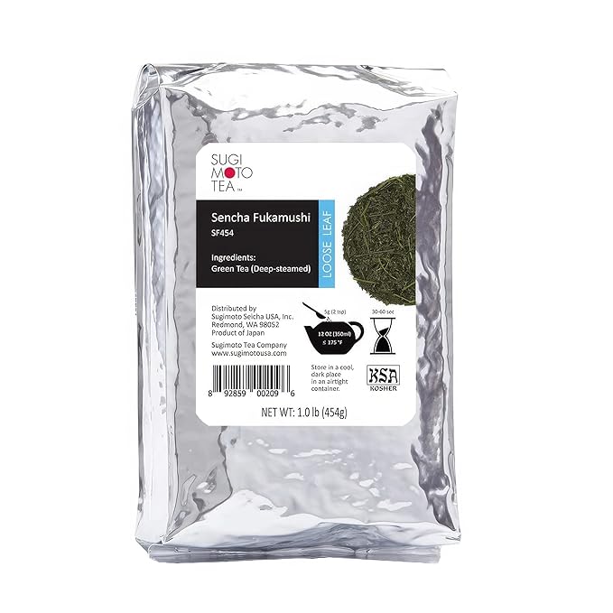 SUGIMOTO TEA Japanese Sencha Green Tea Leaf Bulk 1.0 lb (454 g) Pack of 1