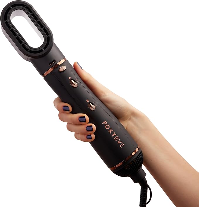 FoxyBae 3-in-1 Ceramic Interchangeable Hair Tools - Blowout Dryer - 3 Detachable Heads: 2.4" Blowout-Brush, 1.5" Hot Round Brush & Drying Cylinder Hair-Dryer & Hair Styling Set (Black Rose-Gold)
