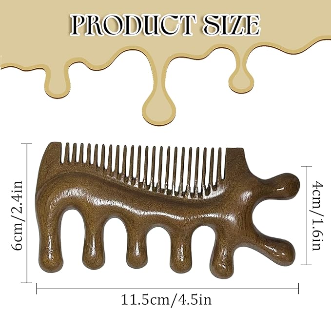 Wooden Massage Comb, Sandalwood Head Scalp Massage ToolNo Static Wide Tooth Scalp Stimulator Gua Sha Body Hair Comb for Men Women