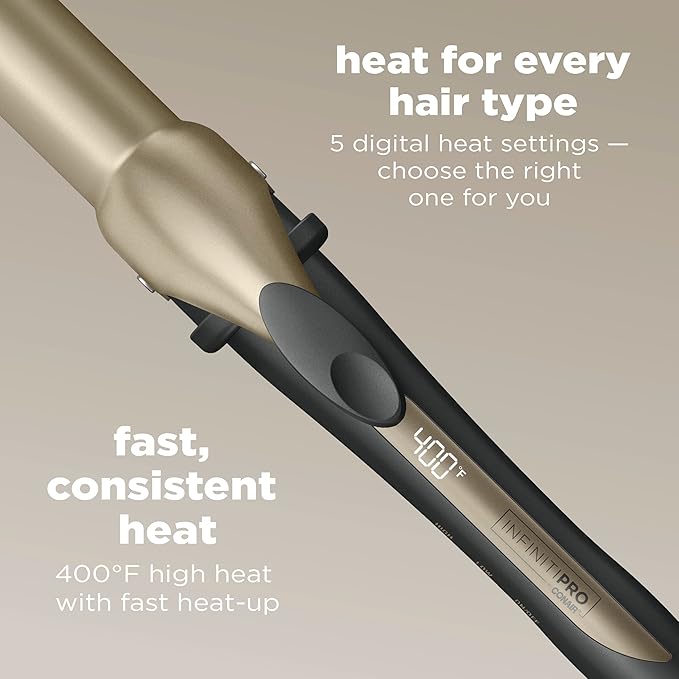 INFINITIPRO BY CONAIR 1 1/4 Inch Curling Wand, Includes Detachable Clip turning Wand into Curling Iron producing loose curls, Straight wand produces flawless waves – for use on medium and long hair
