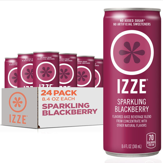 IZZE Sparkling Water Juice Beverage Blend, Blackberry, No Sugar Added, 8.4 FL OZ, 24 Cans