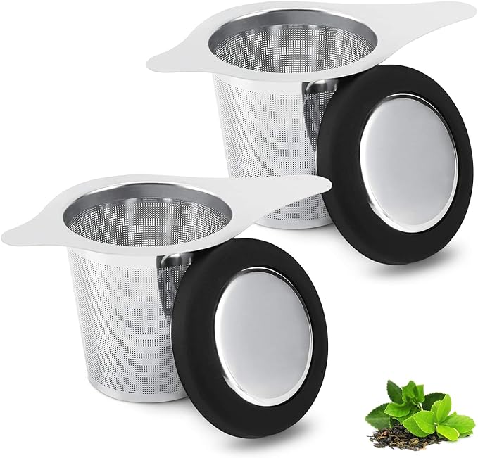Two Pack Tea Infuser Basket Stainless Steel Tea Strainer Tea Filter With Small Strainer And Lid Tea Diffuser For Loose Tea Superior Brewing Experience (Two pack silver)