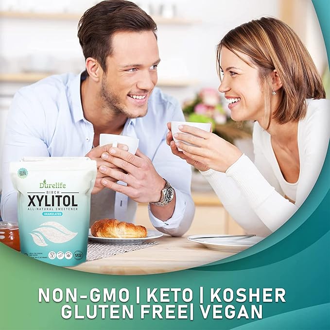 DureLife XYLITOL Sugar Substitute 10 LB (160 OZ) Made From 100 % Pure Birch Xylitol NON GMO - Gluten Free - Kosher ,Natural sugar alternative,