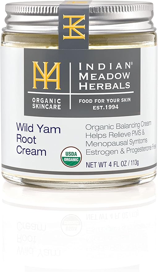Indian Meadow Herbals Wild Yam Root Cream (4oz) - Organic Balancing Cream for PMS & Menopause Relief - Estrogen & Progesterone-Free. USDA Certified Organic. Made in USA. Since 1994.