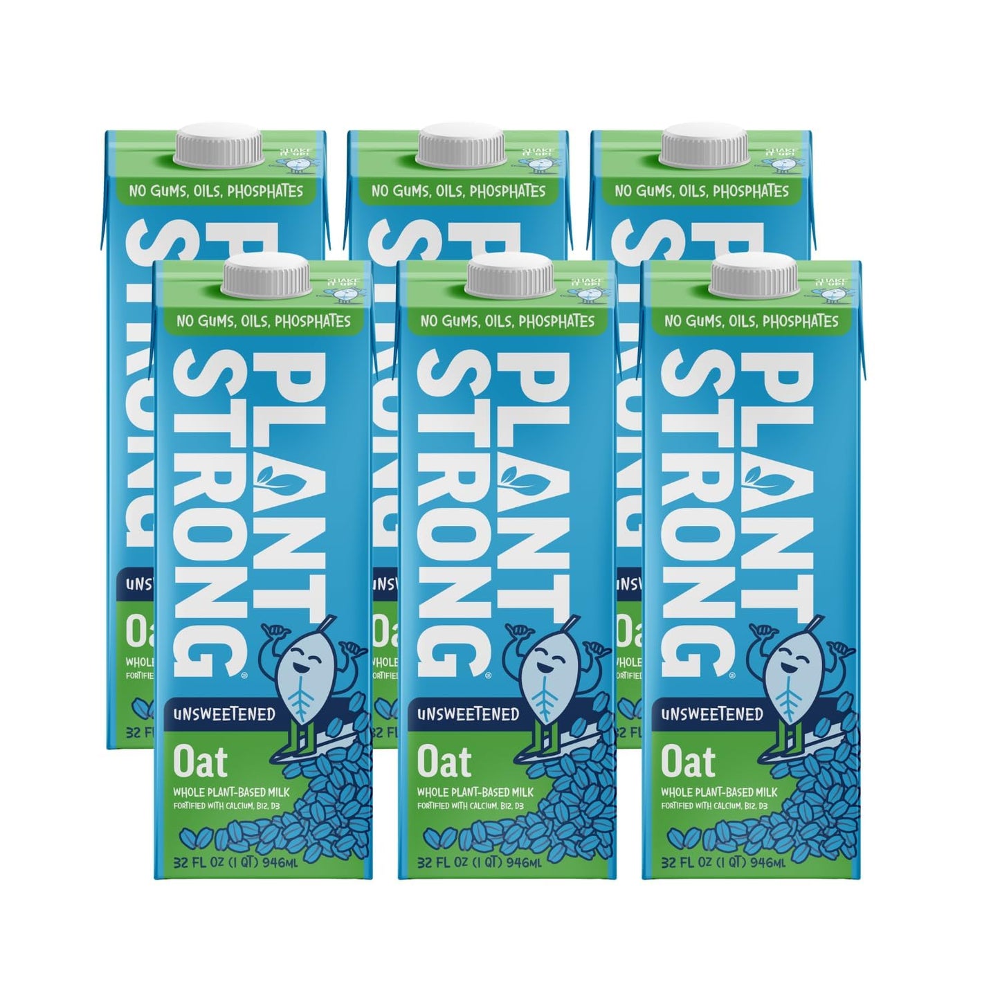 PLANTSTRONG Oat Milk Unsweetened 32oz (6 Pack) - NON-GMO - Plant Based, Vegan - Gluten Free Dairy Free - Shelf Stable - Lactose Free Milk - No Gums or Oils