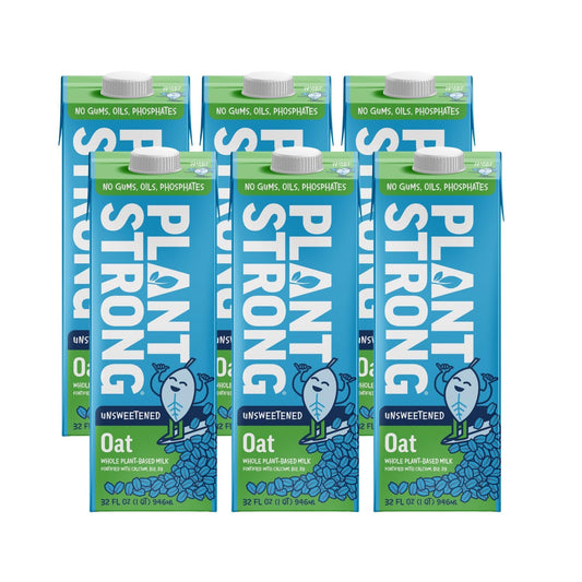 PLANTSTRONG Oat Milk Unsweetened 32oz (6 Pack) - NON-GMO - Plant Based, Vegan - Gluten Free Dairy Free - Shelf Stable - Lactose Free Milk - No Gums or Oils