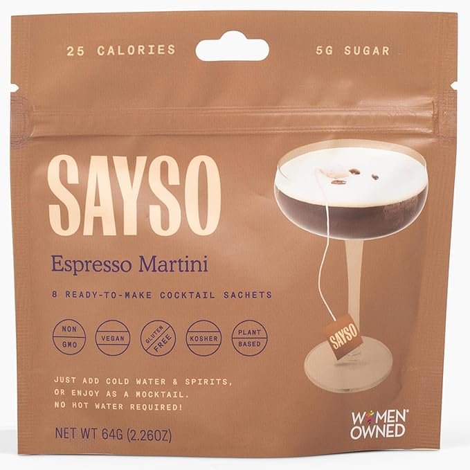 SAYSO: Espresso Martini Instant Cocktail Tea Bags | Infuses with Cold Water & Spirits for a Premium Craft Cocktail or Mocktail (25 Calories, 5g Sugar), 8-Pack