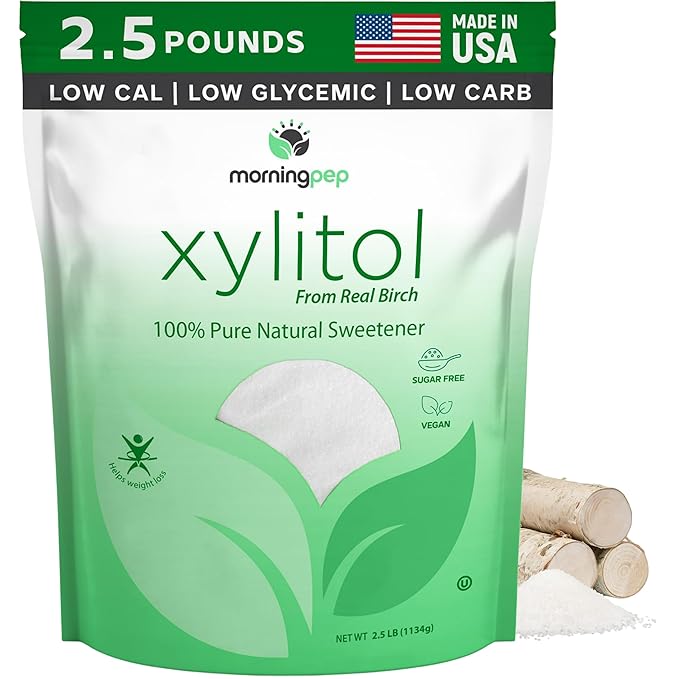 Morning Pep Pure Birch Xylitol (Keto Diet Friendly) Sweetener with no aftertaste 2.5 LBs (Not From Corn) NON GMO KOSHER GLUTEN FREE PRODUCT OF USA. 40 OZ