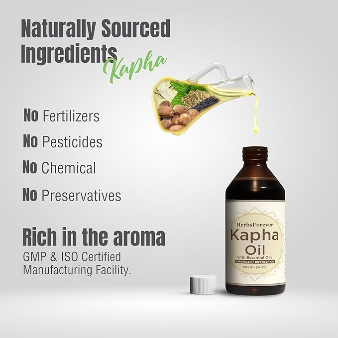 Kapha Oil Body Massage Oil Balance Kapha Dosha Improve The Respiration and Energies The Body Cold Pressed Premium Oil Non GMO, Vegan 4 fl oz 120 ml