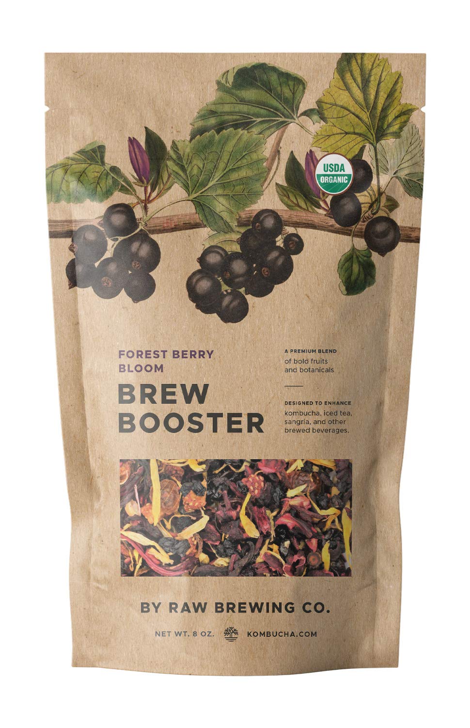 Forest Berry Bloom BREW BOOSTER - Super Premium Elderberry, Currant, Blueberry Blend w/ Hibiscus for Making Store Quality Kombucha, Flavored Iced Tea, Sangria, and More - All Natural, Loose Leaf, Caffeine Free, No Artificial Flavors (8 ounce)