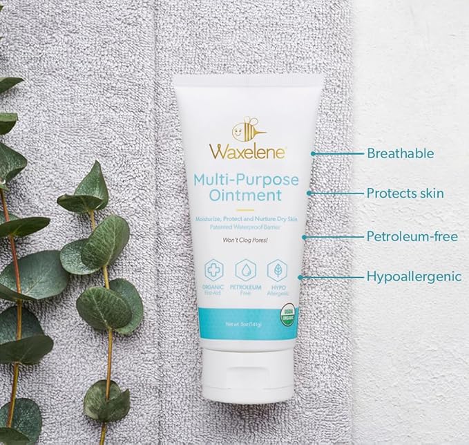 Waxelene Multipurpose Ointment Large Tube, Organic Aerated Balm the Petroleum Jelly Alternative Soothing Botanical Eczema Dry Skin Face Moisturizer