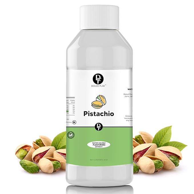 Dolce Flav Pistachio Extract – 8 Ounce Water-Soluble Kosher, Sugar-Free, Concentrated Nutty Pistachio Flavor for Baking, Ice Cream & Pastries, Includes Measured Dropper