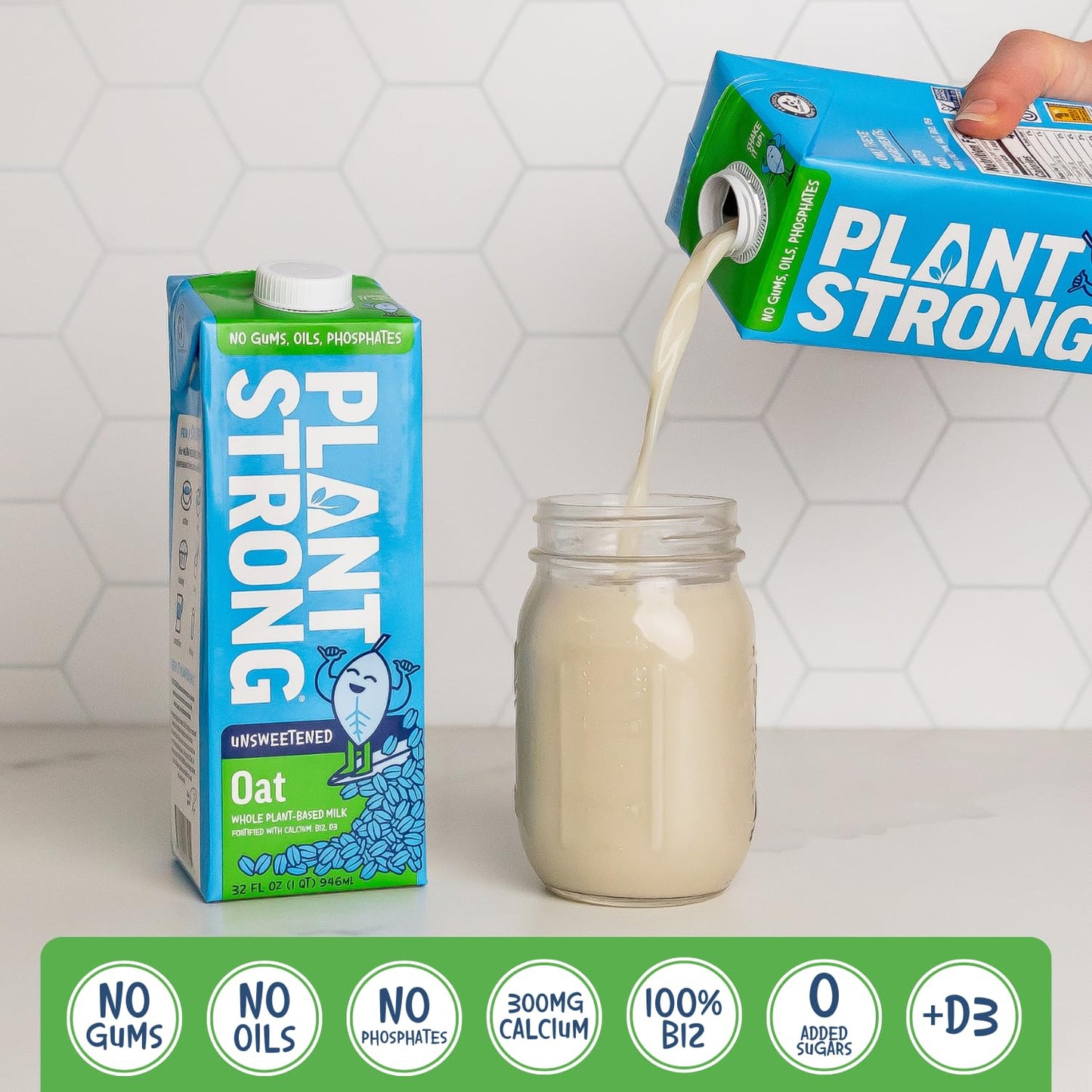 PLANTSTRONG Oat Milk Unsweetened 32oz (6 Pack) - NON-GMO - Plant Based, Vegan - Gluten Free Dairy Free - Shelf Stable - Lactose Free Milk - No Gums or Oils