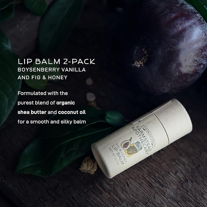 Farmstead Apothecary 100% Natural Lip Balm with Organic Beeswax, Organic Shea Butter & Organic Coconut Oil, Boysenberry Vanilla 0.2oz (Pack of 2)