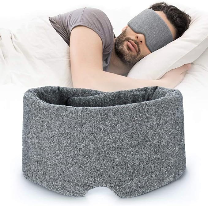 FRESHME Cotton Sleep Eye Mask for Women Men - 100% Blocking Light Travel Blindfold, Soft Zero Pressure Grey Eyes Cover with Adjustable Velcro Strap for Side Sleeper Night Sleeping, Work Nap and Yoga
