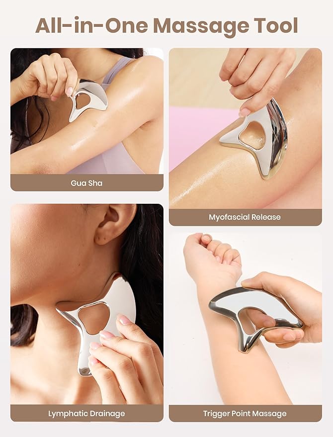 lifechill Stainless Steel Gua Sha, Muscle Scraper Tool, Lymphatic Drainage Massager for Self Care, Metal GuaSha Tool for Full Body, Trigger Point Massage Tools for Pain Relief