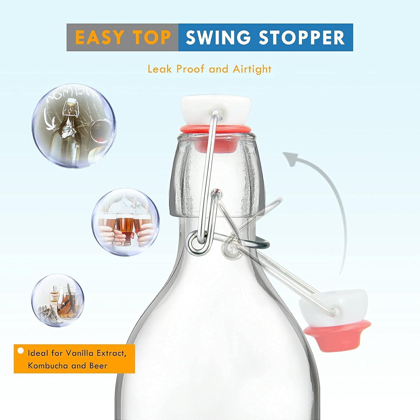 16oz Swing Top Bottles -Glass Beer Bottle with Airtight Rubber Seal Flip Caps for Home Brewing Kombucha,Beverages,Oil,Vinegar,Water,Soda,Kefir (6 Pack) (16 Oz- Set 6)