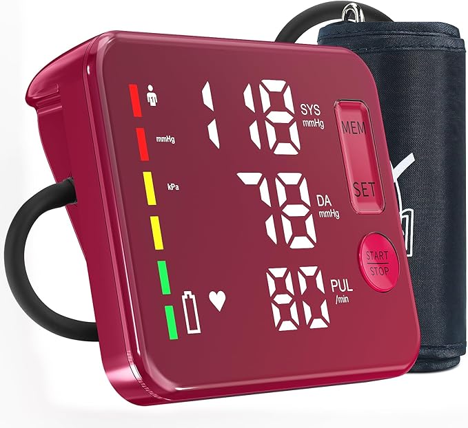 Blood Pressure Monitor Upper Arm Blood Pressure Monitors for Home Use Large Screen Rechargeable Bp Machine with 8.7"-16.5" Bp Cuff, 2x120 Memory, Voice Broadcast Bp Monitor(Red)