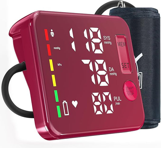Blood Pressure Monitor Upper Arm Blood Pressure Monitors for Home Use Large Screen Rechargeable Bp Machine with 8.7"-16.5" Bp Cuff, 2x120 Memory, Voice Broadcast Bp Monitor(Red)
