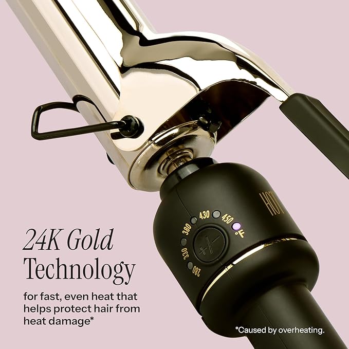 HOT TOOLS 24K Gold Professional 2" Extended Barrel Curling Iron with Clamp for Loose Curls - 24K Gold Technology for Long-Lasting Results & Longer Barrel for Easy Styling