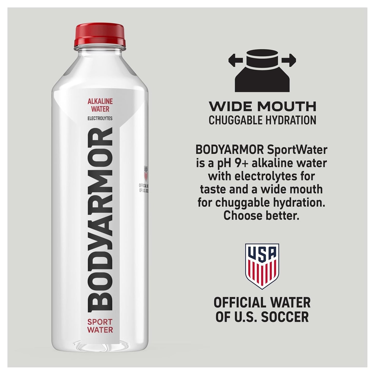 BODYARMOR SportWater Alkaline Water, Superior Hydration, High Alkaline Water pH 9+, Electrolytes, Perfect for your Active Lifestyle, 1 Liter (Pack of 12)