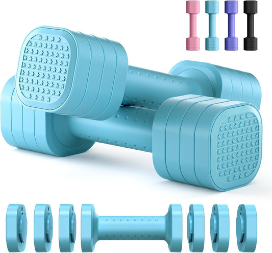 Zempox Adjustable Dumbbell Set of 2, 4 in 1 Free Weights Dumbbells Set for Women, Hand Weights for Women at Home, Each 2lb 3lb 4lb 5lb with TPU Soft Rubber Handle for Home Gym Exercise Training Blue