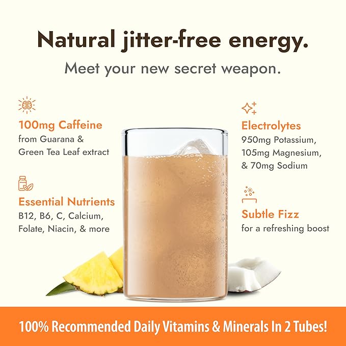 Zipfizz Daily Energy Drink Powder, Pina Colada, 20 Pack | 3-in-1 Sustained Energy, Rapid Hydration, and Essential Vitamins | Sugar-Free | Electrolyte Powder | Contains Vitamin B-12 & Antioxidants