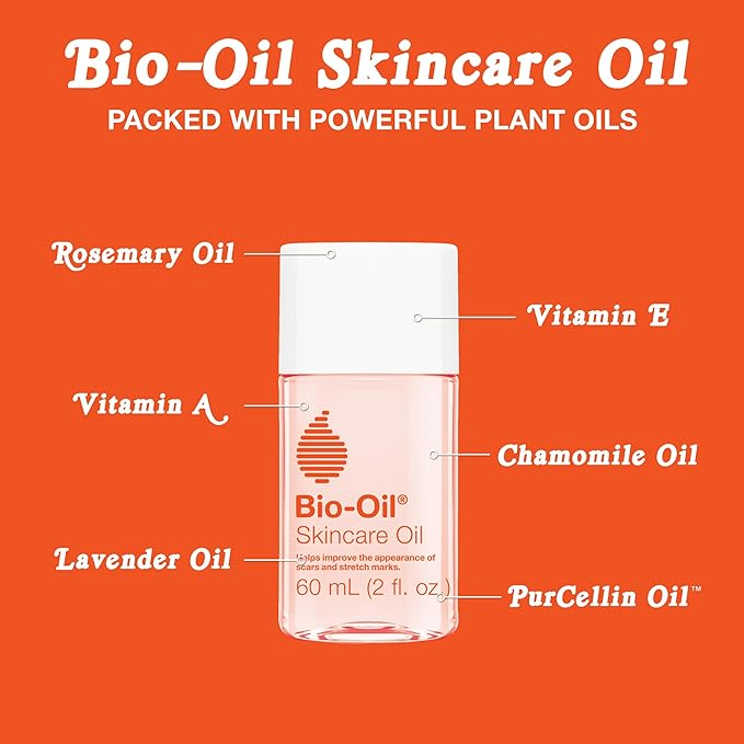 Bio-Oil Skincare Body Oil Serum, Face and Body Moisturizer with Vitamin E & A, for Scars, Stretch Marks, Sensitive Skin, All Skin Types, Dermatologist Recommended, Non-Comedogenic, 2 Oz