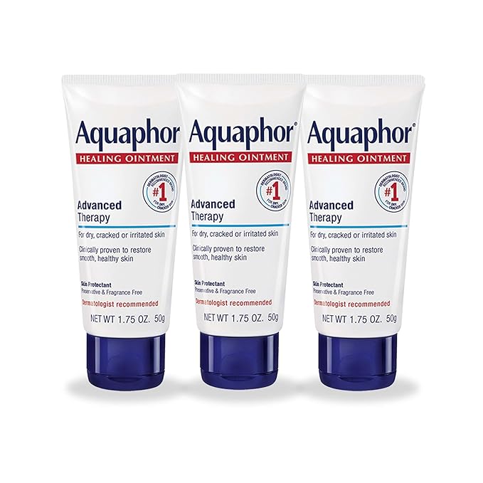 Aquaphor Advanced Therapy Healing Ointment, Hypoallergenic, Fragrance Free Body Moisturizer for Dry Skin and Minor Wound Care, Travel Size Skin Care Set, 1.75 Oz Tube, Pack of 3