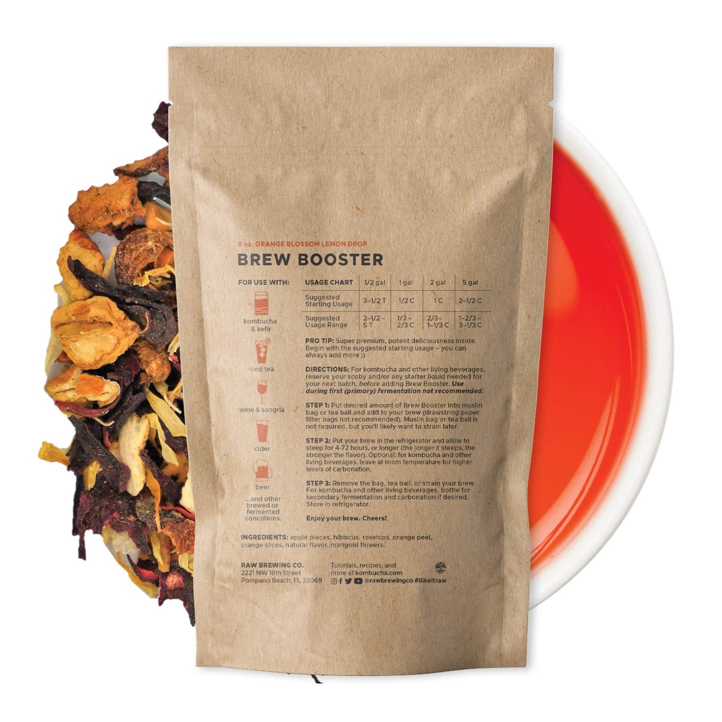 Orange Blossom Lemon Drop Brew Booster – Premium Botanical Flavor Enhancer for Home Brewed Kombucha, Tea, Sangria & More – Easy & Delicious Flavors for Your Kombucha Starter Kit – (8 ounce)