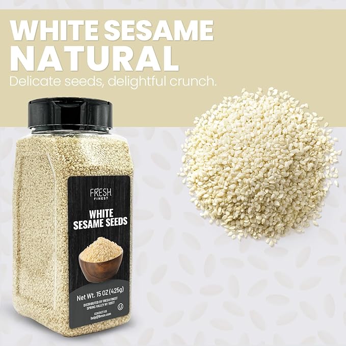 Fresh Finest Hulled White Sesame Seeds, 15oz (425G), Premium Quality