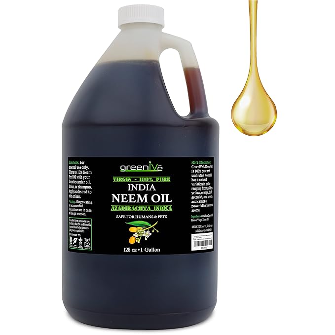 GreenIVe Neem Oil, 100% Cold Pressed Virgin, Pure Unrefined, 128 Fl Oz (1 Gallon), Natural Plant-Based, Non-GMO