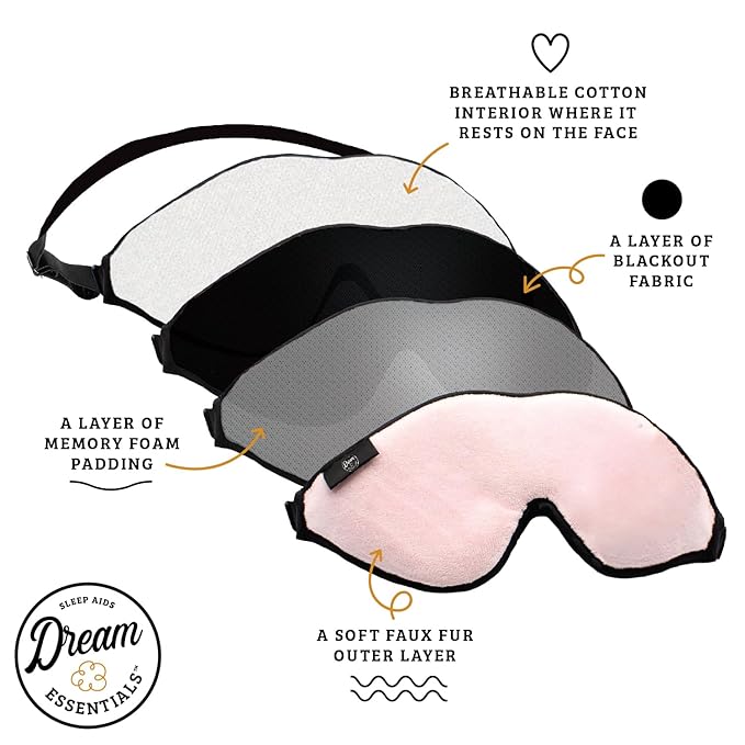 Dream Essentials, Escape 3D Sleep Mask, Earplugs, Carry Pouch Set, Molded Eye Shade, Men and Women, Contoured, Nose Bridge, Light Block, Memory Foam, Gift Set, Travel, Yoga, Blindfold, Deep Purple