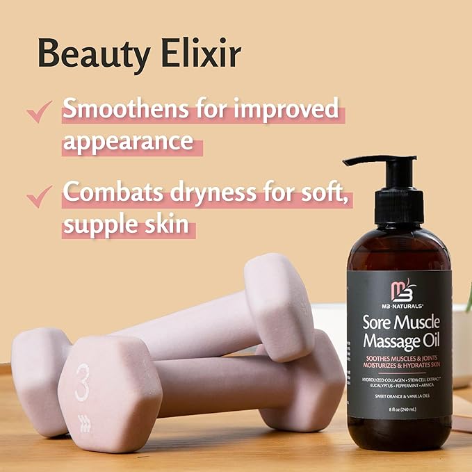 Arnica Sore Muscle Massage Oil for Massage Therapy - with Collagen Stem Cells Arnica and Menthol - Multipurpose Instant Absorption Full Body Massage Oil by M3 Naturals (Pack of 2)