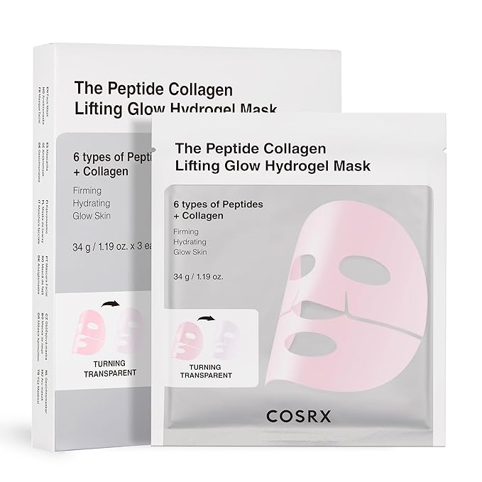 COSRX The Peptide Collagen Lifting Glow Hydrogel Face Masks Skincare 3 EA, Collagen Face Mask, Travel Essentials, Overnight Face Mask, Korean SkinCare
