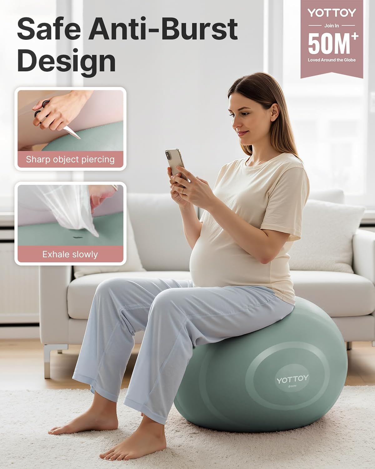 Anti-Burst Exercise Ball for Working Out, Yoga & Pregnancy, Extra Thick Workout Ball for Physical Therapy & Fitness (Green)