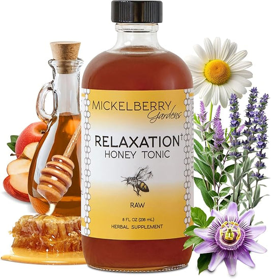 Mickelberry Gardens Relaxation Honey Tonic – Natural Tension Relief & Sleep Support with Chamomile, Lavender & Organic Herbs – 8 Oz