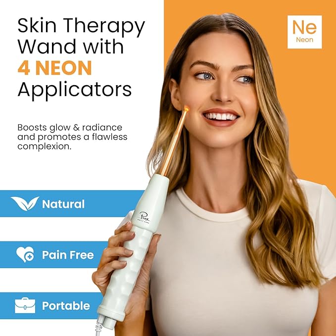 Pure Daily Care NuDerma Handheld Skin Therapy Wand Machine w/Neon – Anti-Aging - Skin Tightening - Wrinkle Reducing - Dark Circles – Clarifying - Hair & Scalp Stimulator