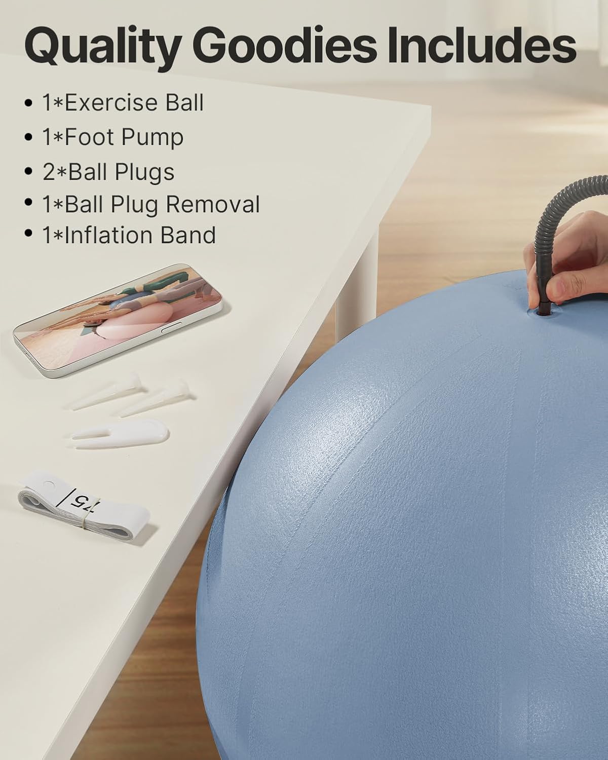 Anti-Burst Exercise Ball for Working Out, Yoga & Pregnancy, Extra Thick Workout Ball for Physical Therapy & Fitness (Blue)