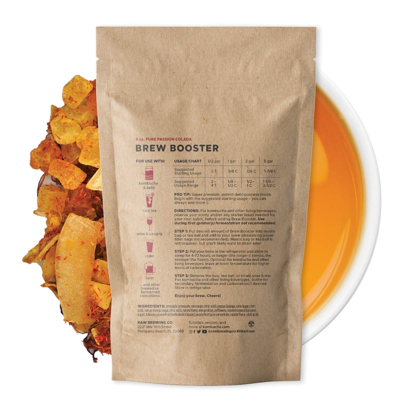 Pure Passion Colada BREW BOOSTER - Super Premium Passionfruit Coconut Blend w/ Botanicals for Creating Store Quality Kombucha, Flavored Iced Tea, Sangria, and More - All Natural, Loose Leaf, Caffeine Free, No Artificial Flavors (8 ounce)