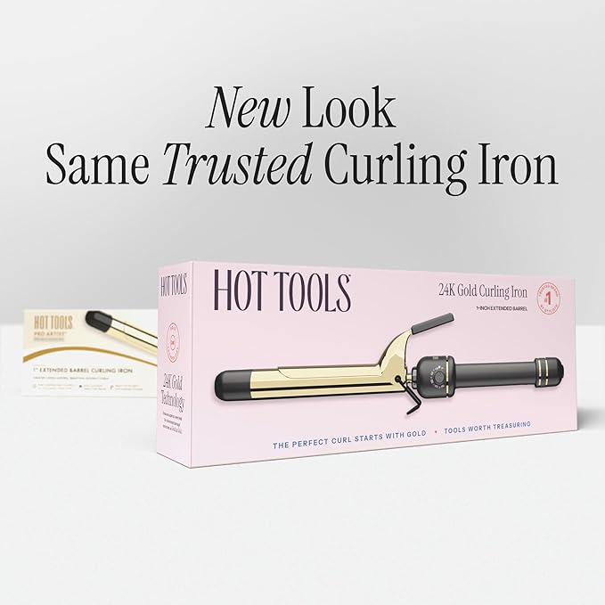 HOT TOOLS 24K Gold Professional 1 1/4" Extended Barrel Curling Iron with Clamp for Tousled Curls - 24K Gold Technology for Long-Lasting Results & Longer Barrel for Easy Styling