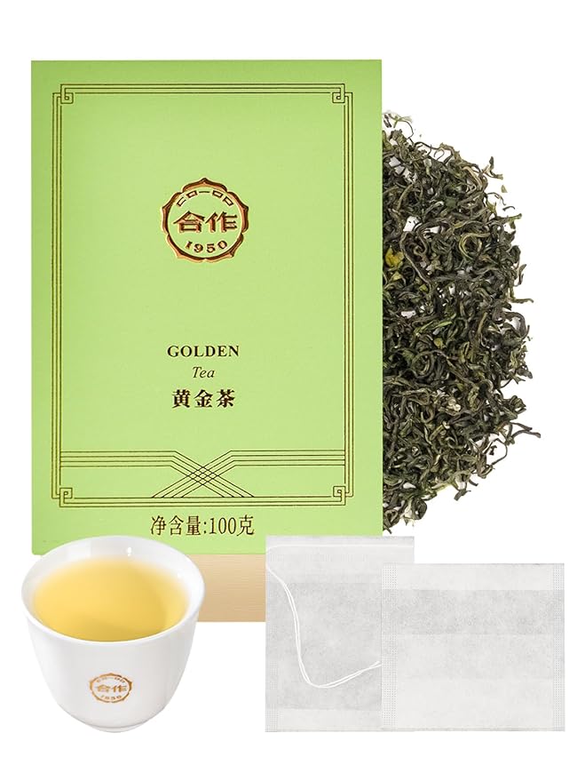 CO-OP 1950 Golden Green Tea Loose Leaf Tea, 100g, High Mountain Whole Loose Leaf Green Tea, Naturally Smooth & Refreshing, Rich in Antioxidants, No Additives, 20 Empty Tea Bags Included, Box