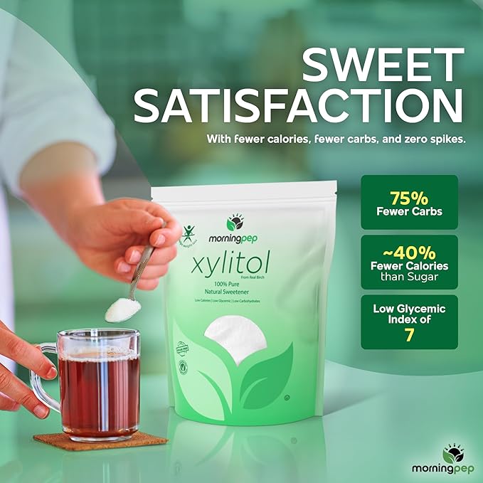 Morning Pep Pure Birch Xylitol (Keto Diet Friendly) Sweetener with no Aftertaste 5 LBs (Not from Corn) Non GMO Kosher Gluten Free Product of USA. 80 Onces