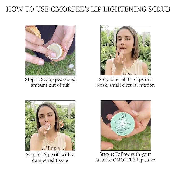 Omorfee 100% Organic Lip Lightening Scrub, Vegan Lip Exfoliator & Moisturizer, Gentle Overnight Lip Mask Treatment, With Kojic Acid, Vitamin E & Natural Beads for Dull, Dry & Dark Lips- 20g/0.70Oz