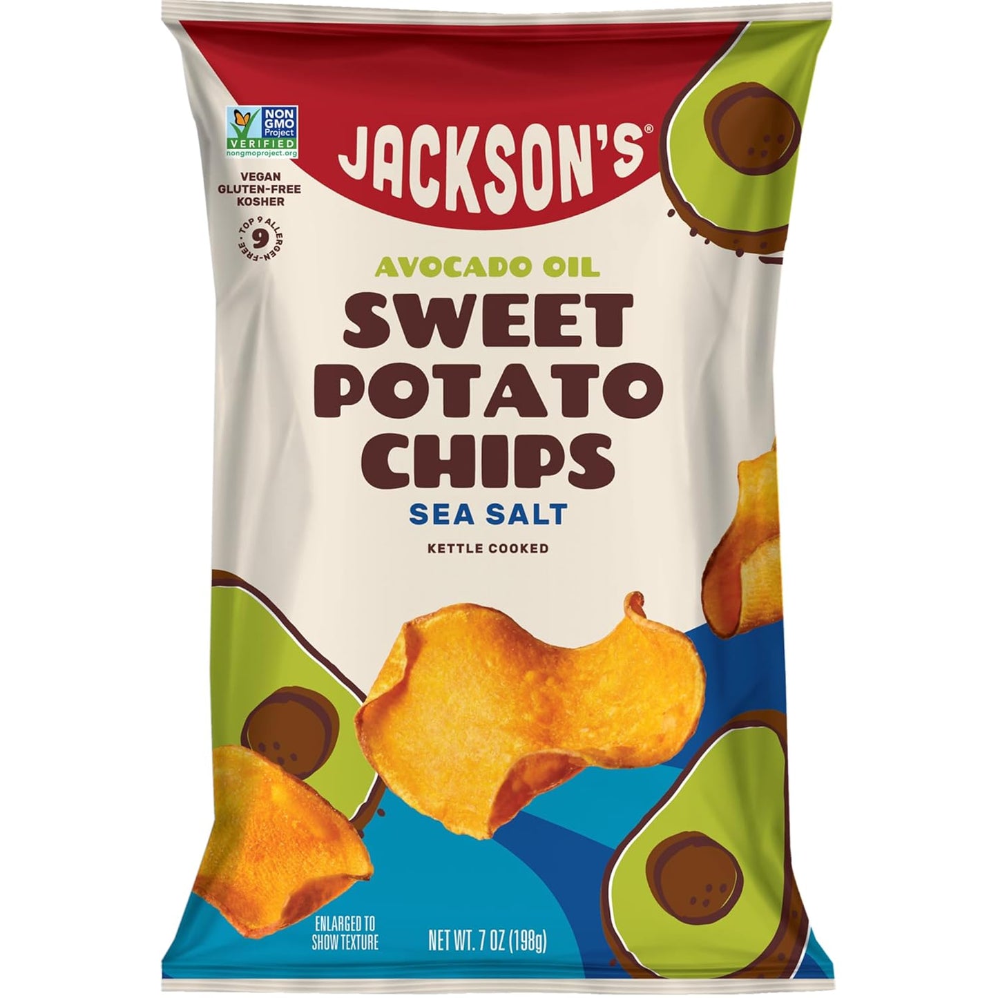 Jackson’s Sweet Potato Kettle Chips with Sea Salt made with Premium Avocado Oil (7 Ounce, Pack of 6) - Allergen-friendly, Gluten Free, Peanut Free, Vegan, Paleo Friendly - Shark Tank Product