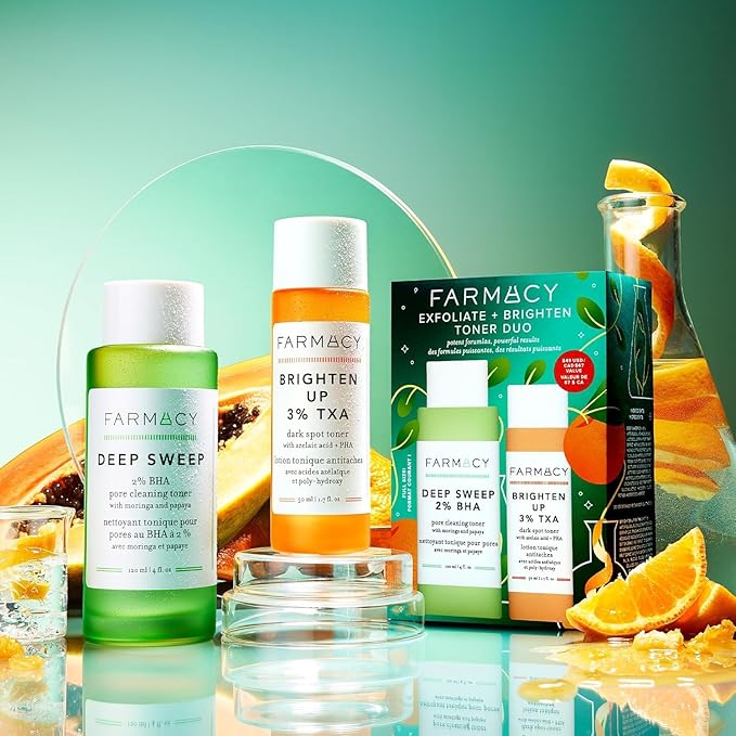 Farmacy 2% Salicylic Acid Toner for Face + 3% Tranexamic Acid Brightening Toner - Exfoliating Skincare Set to Minimize Pores + Reveal a Healthy-Looking Complexion (2 Count)