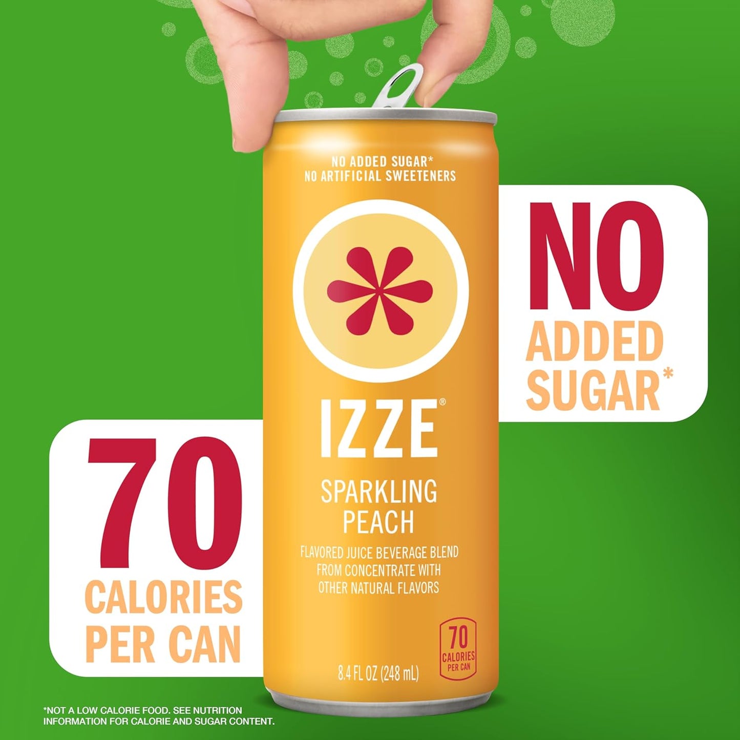 IZZE Sparkling Juice Beverage Blend, Peach, No Sugar Added, 8.4 FL OZ, 24 Cans