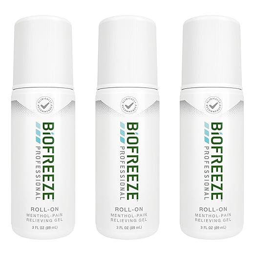 Biofreeze Professional Pain Relief Roll On for Knee, Neck, Hip, Joint, & Shoulder, Simple Backache Pain Reliever, Sore Muscle Relief, Roll-On Menthol Gel 3 Fl Oz (Pack of 2)